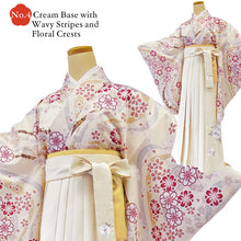 將圖片載入圖庫檢視器 Japanese Nisyakusode Kimono Set for Women – 4-Piece Washable Graduation &amp; Photoshoot Outfit, traditional Japanese Kimono, Chrysanthemum, Peonies, Cherry blossoms, Floral pattern

