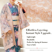 画像をギャラリービューアに読み込む, Haori - Lace Kimono Jacket for Women - Lightweight Sheer Soft Coral Pink with Floral Lace Cardigan, The Ultimate Third Piece Layering Cover Up for Spring &amp; Summer
