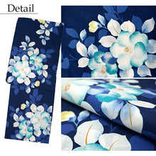 將圖片載入圖庫檢視器 Women’s Cotton Yukata Kimono Robe – Lightweight Summer Japanese Kimono Robe, Deep navy background, elegant camellia pattern, Traditional Festival Outfit
