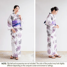 画像をギャラリービューアに読み込む, Women’s Cotton Yukata Kimono Robe – Lightweight Summer Japanese Kimono Robe, White base with black and deep red chrysanthemum pattern, Traditional Festival Outfit
