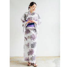 画像をギャラリービューアに読み込む, Women’s Cotton Yukata Kimono Robe – Lightweight Summer Japanese Kimono Robe, White base with black and deep red chrysanthemum pattern, Traditional Festival Outfit
