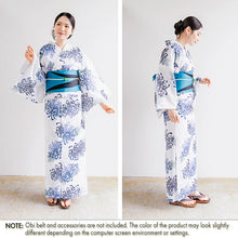 画像をギャラリービューアに読み込む, Women’s Cotton Yukata Kimono Robe – Lightweight Summer Japanese Kimono Robe, White base with scattered chrysanthemums pattern, Traditional Festival Outfit
