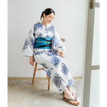 画像をギャラリービューアに読み込む, Women’s Cotton Yukata Kimono Robe – Lightweight Summer Japanese Kimono Robe, White base with scattered chrysanthemums pattern, Traditional Festival Outfit
