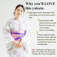 画像をギャラリービューアに読み込む, Women’s Cotton Yukata Kimono Robe – Lightweight Summer Japanese Kimono Robe, White base with muted pink chrysanthemums pattern, Traditional Festival Outfit
