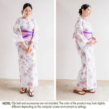 画像をギャラリービューアに読み込む, Women’s Cotton Yukata Kimono Robe – Lightweight Summer Japanese Kimono Robe, White base with muted pink chrysanthemums pattern, Traditional Festival Outfit
