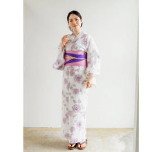 画像をギャラリービューアに読み込む, Women’s Cotton Yukata Kimono Robe – Lightweight Summer Japanese Kimono Robe, White base with muted pink chrysanthemums pattern, Traditional Festival Outfit
