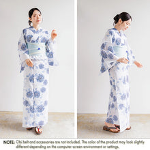 画像をギャラリービューアに読み込む, Women’s Cotton Yukata Kimono Robe – Lightweight Summer Japanese Kimono Robe, Crisp white base with blue chrysanthemums pattern, Traditional Festival Outfit
