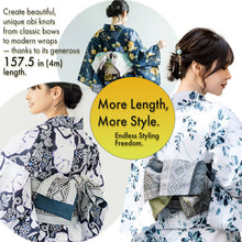 將圖片載入圖庫檢視器 Reversible Half-Width Obi Belt for Women – 2-in-1 Japanese Yukata &amp; Kimono Accessory, Floral &amp; Dot Designs, Lightweight Polyester

