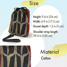 画像をギャラリービューアに読み込む, Shingen Bukuro Japanese-Style Drawstring Shoulder Pouch for Men – Samurai-Inspired, Cotton with “kugi” (nail) Pattern, Black &amp; Brown
