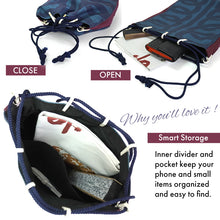 画像をギャラリービューアに読み込む, Shingen Bukuro Japanese-Style Drawstring Shoulder Pouch for Men – Samurai-Inspired, Cotton with Wa-tsunagi Pattern, Indigo-tinted blue base
