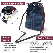画像をギャラリービューアに読み込む, Shingen Bukuro Japanese-Style Drawstring Shoulder Pouch for Men – Samurai-Inspired, Cotton with Wa-tsunagi Pattern, Indigo-tinted blue base
