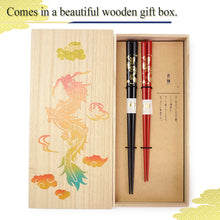 將圖片載入圖庫檢視器 Japanese Couple Chopsticks Set – His &amp; Hers Lucky Crane, Dragon, Mt. Fuji Designs | Wedding, Anniversary &amp; Birthday Gift | Made in Japan, Dishwasher Safe
