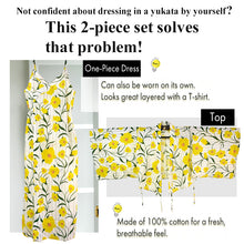 將圖片載入圖庫檢視器 Easy-Wear Cotton Yukata Dress Set for Women – 2-Piece Japanese Kimono Style (Top + Dress), Rose of Sharon flowers pattern, Beginner-Friendly, Lightweight Cotton
