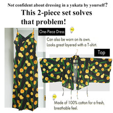 將圖片載入圖庫檢視器 Easy-Wear Cotton Yukata Dress Set for Women – 2-Piece Japanese Kimono Style (Top + Dress), firefly motif, Beginner-Friendly, Lightweight Cotton
