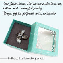 Load image into Gallery viewer, Handcrafted Japanese Obidome “Magpie” for Women&#39;s – Pewter &amp; Cut Glass Kimono Accessory Inspired by the Tanabata Legend – Wear as Brooch or Scarf Clip
