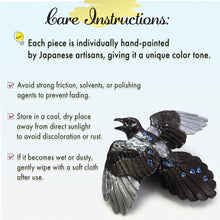 Load image into Gallery viewer, Handcrafted Japanese Obidome “Magpie” for Women&#39;s – Pewter &amp; Cut Glass Kimono Accessory Inspired by the Tanabata Legend – Wear as Brooch or Scarf Clip
