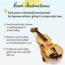 Load image into Gallery viewer, Handcrafted Japanese Obidome “Violin” – Elegant Pewter Kimono Accessory with Musical Motif – Depending on the arrangement Wear as Brooch or Scarf Clip
