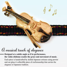 Load image into Gallery viewer, Handcrafted Japanese Obidome “Violin” – Elegant Pewter Kimono Accessory with Musical Motif – Depending on the arrangement Wear as Brooch or Scarf Clip
