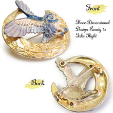 画像をギャラリービューアに読み込む, Handcrafted Japanese Crescent Moon &amp; Owl Brooch – Artisan Pewter Pin, Mystical Night Forest Design, Perfect Gift for Women, for Men
