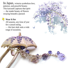 画像をギャラリービューアに読み込む, Japanese Handcrafted Kanzashi Hair Stick – “Wisteria Umbrella” Motif, Elegant Floral Hair Ornament for Kimono &amp; Modern Style

