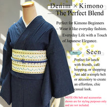 將圖片載入圖庫檢視器 Denim Kimono for Women – Washable Casual Japanese Kimono - Navy and Black base, Lightweight Soft Cotton, Easy to Wear, Modern Everyday Style
