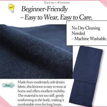 將圖片載入圖庫檢視器 Denim Kimono for Women – Washable Casual Japanese Kimono - Navy and Black base, Lightweight Soft Cotton, Easy to Wear, Modern Everyday Style
