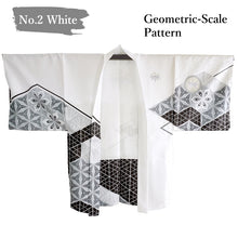 Load image into Gallery viewer, Men’s Geometric‑Scale Pattern Haori Jacket – Traditional Japanese Style in Black or White
