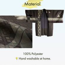 Load image into Gallery viewer, Men’s Khaki Haori Jacket with Geometric “Tanzaku” Stripe Pattern – Modern Japanese Kimono Outerwear
