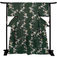 將圖片載入圖庫檢視器 Ready-to-Wear Washable Komon Kimono for Women, Lined Polyester, Deep Green Floral Design – A Sophisticated Komon Kimono with Timeless Elegance, Easy-Care Japanese Kimono
