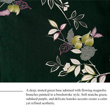 將圖片載入圖庫檢視器 Ready-to-Wear Washable Komon Kimono for Women, Lined Polyester, Deep Green Floral Design – A Sophisticated Komon Kimono with Timeless Elegance, Easy-Care Japanese Kimono
