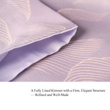 將圖片載入圖庫檢視器 Ready-to-Wear Washable Komon Kimono for Women, Fully Lined Polyester, Soft Lavender Gradient with Wave Motif – A Sophisticated Komon Kimono with Timeless Elegance
