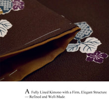 將圖片載入圖庫檢視器 Ready-to-Wear Washable Komon Kimono for Women, Fully Lined Polyester, Deep Brown with Gourd Motif – A Sophisticated Komon Kimono with Warm Japanese Charm
