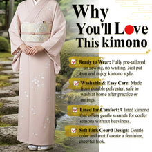 將圖片載入圖庫檢視器 Ready-to-Wear Washable Komon Kimono for Women, Fully Lined Polyester, Dusty Pink with Gourd Motif – A Soft and Feminine Komon Kimono
