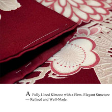 將圖片載入圖庫檢視器 Ready-to-Wear Washable Komon Kimono for Women, Fully Lined Polyester, Deep Red with Auspicious Floral Motifs – A Sophisticated Komon Kimono with Celebratory Elegance
