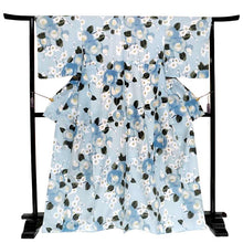 將圖片載入圖庫檢視器 Ready-to-Wear Washable Komon Kimono for Women, Fully Lined Polyester, Light Aqua Blue with Camellia &amp; Plum Blossoms – A Sophisticated Komon Kimono with Fresh Elegance
