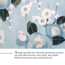 將圖片載入圖庫檢視器 Ready-to-Wear Washable Komon Kimono for Women, Fully Lined Polyester, Light Aqua Blue with Camellia &amp; Plum Blossoms – A Sophisticated Komon Kimono with Fresh Elegance
