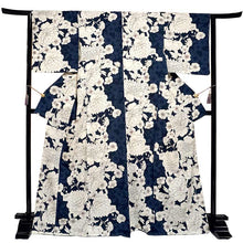 画像をギャラリービューアに読み込む, Ready-to-Wear Washable Komon Kimono for Women, Fully Lined Polyester, Deep Navy with Peony &amp; Cherry Blossoms – A Sophisticated Komon Kimono with Timeless Elegance
