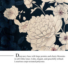 画像をギャラリービューアに読み込む, Ready-to-Wear Washable Komon Kimono for Women, Fully Lined Polyester, Deep Navy with Peony &amp; Cherry Blossoms – A Sophisticated Komon Kimono with Timeless Elegance
