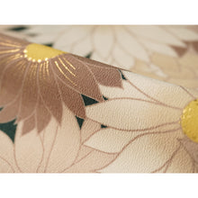 画像をギャラリービューアに読み込む, Ready-to-Wear Washable Komon Kimono for Women, Fully Lined Polyester, Deep Green with Large Beige Chrysanthemums and Gold Accents – A Sophisticated Floral Kimono
