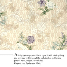 画像をギャラリービューアに読み込む, Ready-to-Wear Washable Komon Kimono for Women, Fully Lined Polyester, Beige Exotic Paisley with Lily, Orchid &amp; Dianthus Accents – A Sophisticated Retro-Inspired Kimono
