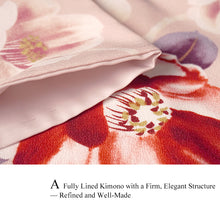 画像をギャラリービューアに読み込む, Ready-to-Wear Washable Komon Kimono for Women, Fully Lined Polyester, Soft Blush Pink with Bold Camellia Motifs &amp; Gold Accents – A Sophisticated Floral Kimono
