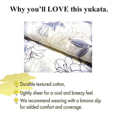 Load image into Gallery viewer, Women&#39;s Cotton Yukata, Casual Summer Kimono - cream Base with Lily Pattern

