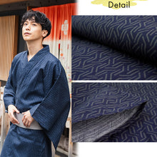將圖片載入圖庫檢視器 Men&#39;s Yukata Cotton : Navy with Geometric Stripes Yukata
