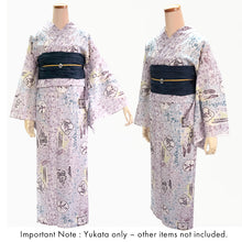 將圖片載入圖庫檢視器 Lightweight Cotton Yukata for Women, soft Whites, Lavender base, Bird, Bell pattern – Inspired by Kaneko Misuzu’s Poetry, Summer Japanese Kimono Robe
