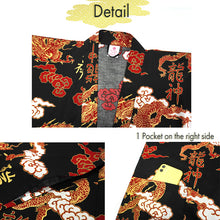 画像をギャラリービューアに読み込む, Men&#39;s Happi Coat: Kimono Robe -Black , Navy base – Dragons, Clouds &amp; Kanji Characters

