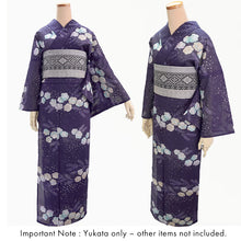 將圖片載入圖庫檢視器 Lightweight Cotton Yukata for Women, Purple base, Crisp geometric snowflakes, Flower pattern – Inspired by Kaneko Misuzu’s Poetry, Summer Japanese Kimono Robe
