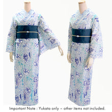 画像をギャラリービューアに読み込む, Lightweight Cotton Yukata for Women, Blue base, Bird, Bell pattern – Inspired by Kaneko Misuzu’s Poetry, Summer Japanese Kimono Robe
