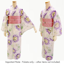 將圖片載入圖庫檢視器 Lightweight Cotton Yukata for Women, chic purple sunflower pattern– Inspired by Kaneko Misuzu’s Poetry, Summer Japanese Kimono Robe
