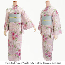 將圖片載入圖庫檢視器 Lightweight Cotton Yukata for Women, grayish pink base, roses Flowers pattern– Inspired by Kaneko Misuzu’s Poetry, Summer Japanese Kimono Robe
