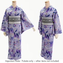 將圖片載入圖庫檢視器 Lightweight Cotton Yukata for Women, Blue-Violet base, Bellflowers pattern– Inspired by Kaneko Misuzu’s Poetry, Summer Japanese Kimono Robe
